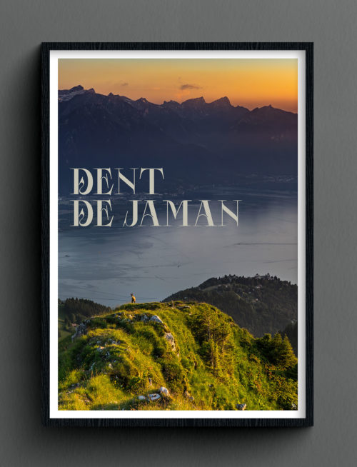 Face Montagne - La Dent de Jaman avec un cadre sur fond gris foncé