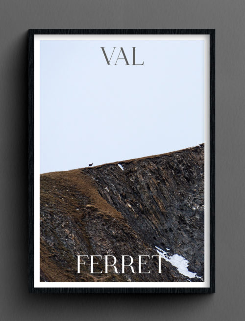 Face Montagne - Chamois dans le Val Ferret avec un cadre sur fond gris foncé